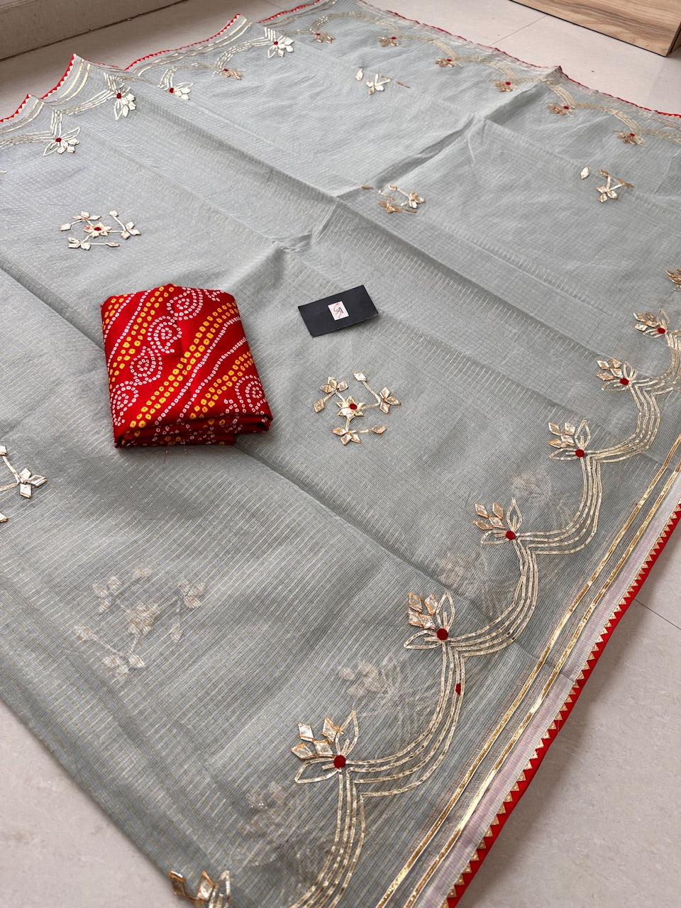 Jaipuri Gota Patti Embroidered Kota Cotton Doria Saree