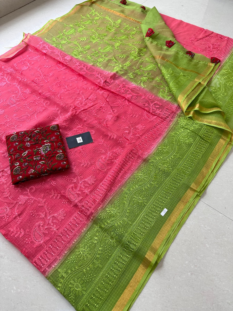 Pure Embroidered Kota Cotton Doria Saree