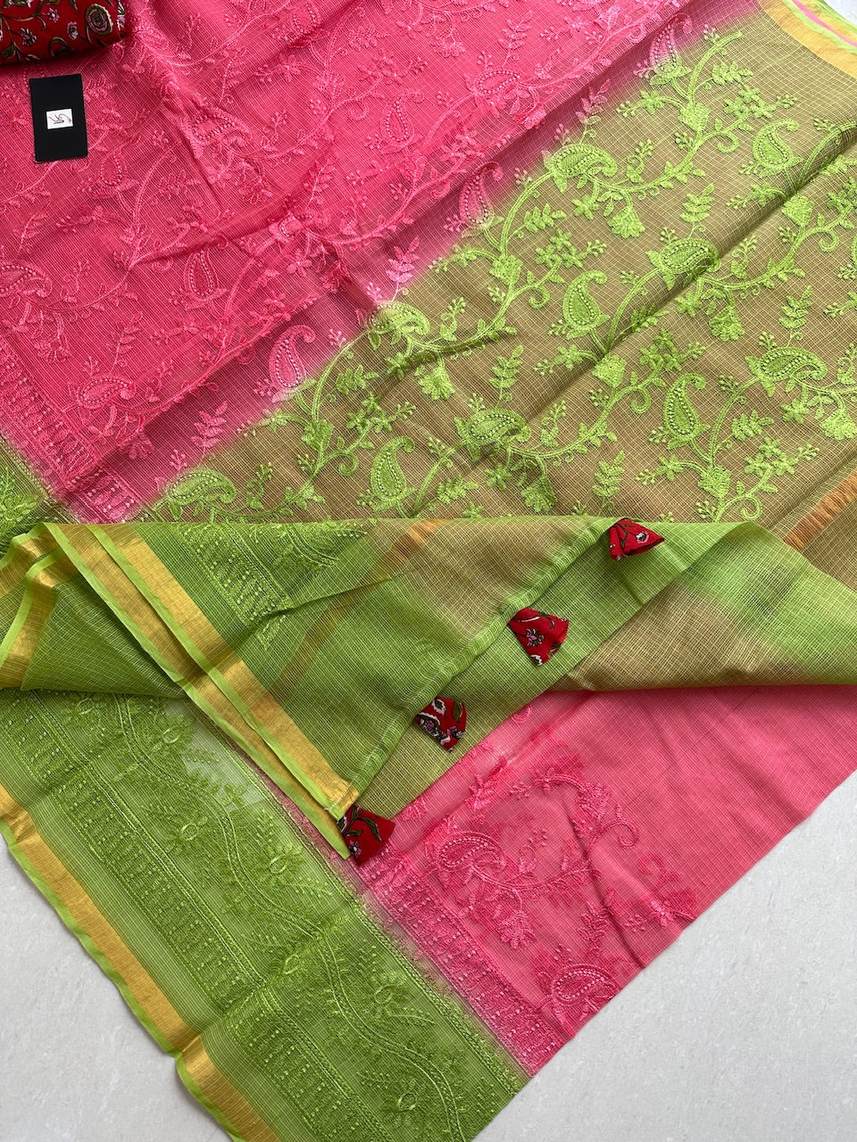 Pure Embroidered Kota Cotton Doria Saree