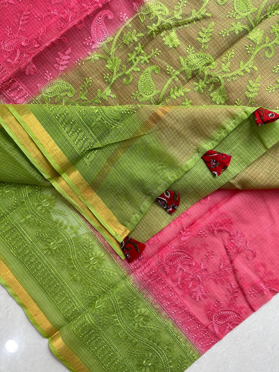 Pure Embroidered Kota Cotton Doria Saree