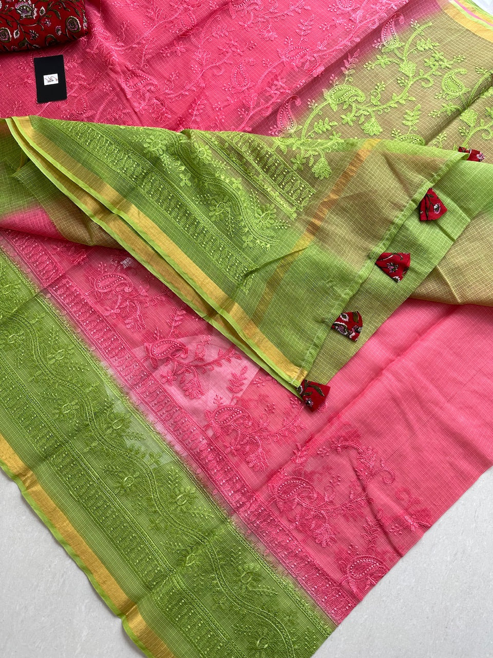 Pure Embroidered Kota Cotton Doria Saree