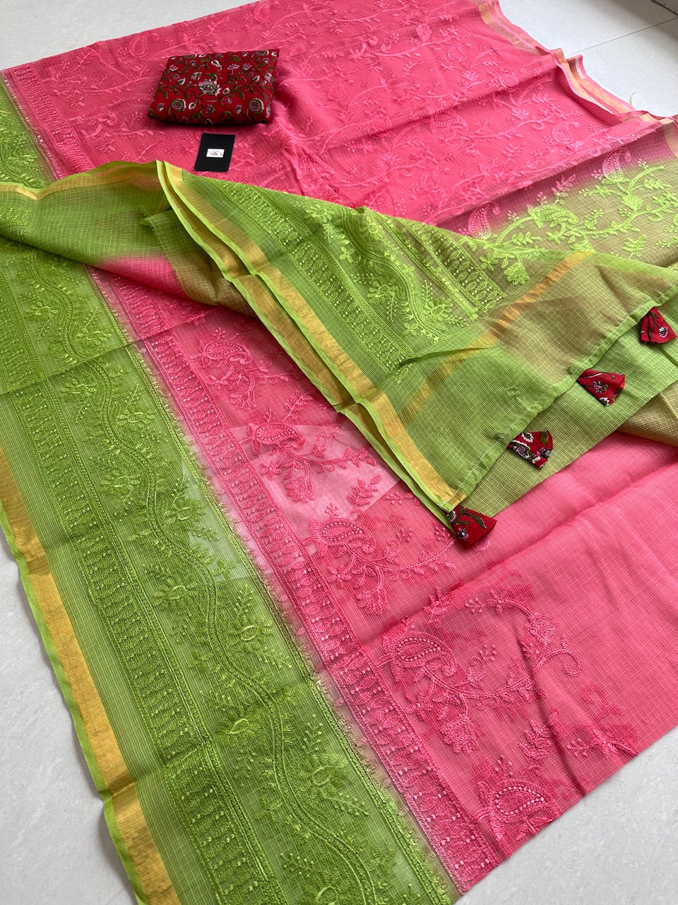 Pure Embroidered Kota Cotton Doria Saree