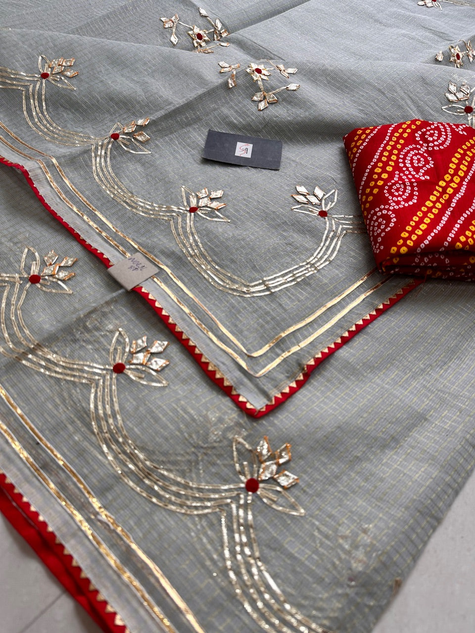 Jaipuri Gota Patti Embroidered Kota Cotton Doria Saree