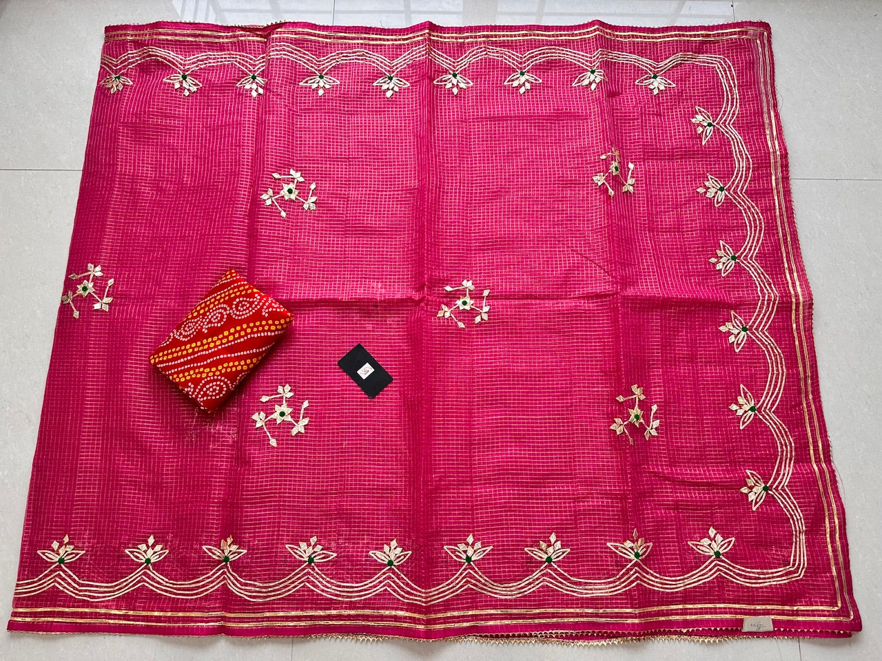 Jaipuri Gota Patti Embroidered Kota Cotton Doria Tissue Saree