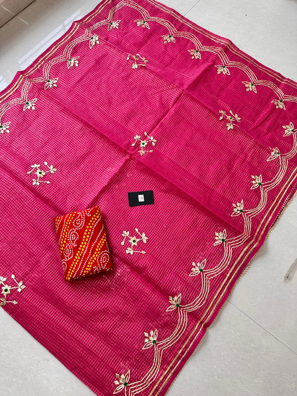 Jaipuri Gota Patti Embroidered Kota Cotton Doria Tissue Saree