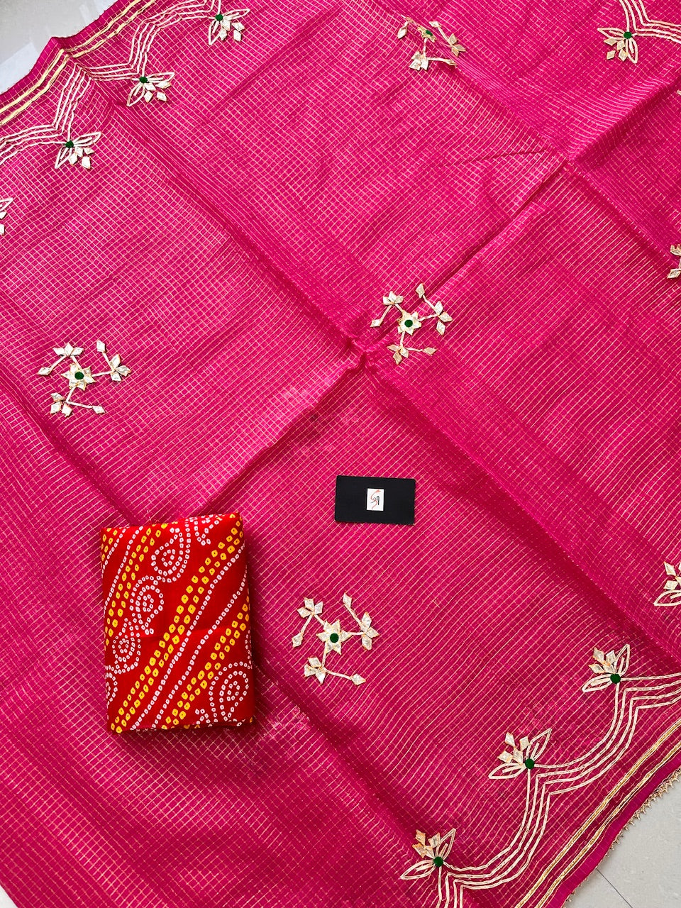 Jaipuri Gota Patti Embroidered Kota Cotton Doria Tissue Saree