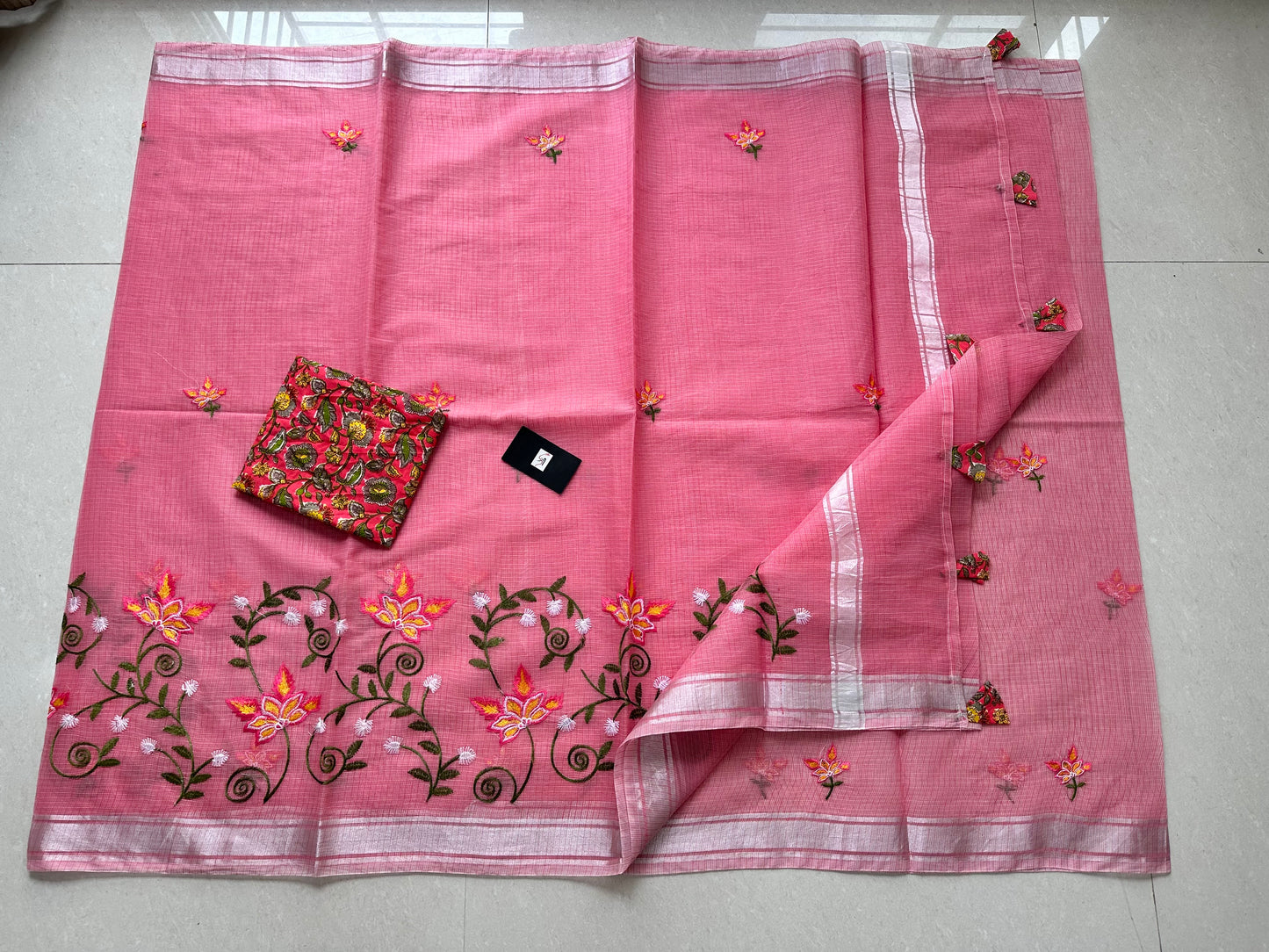 Embroidered Kota Cotton Doria Saree