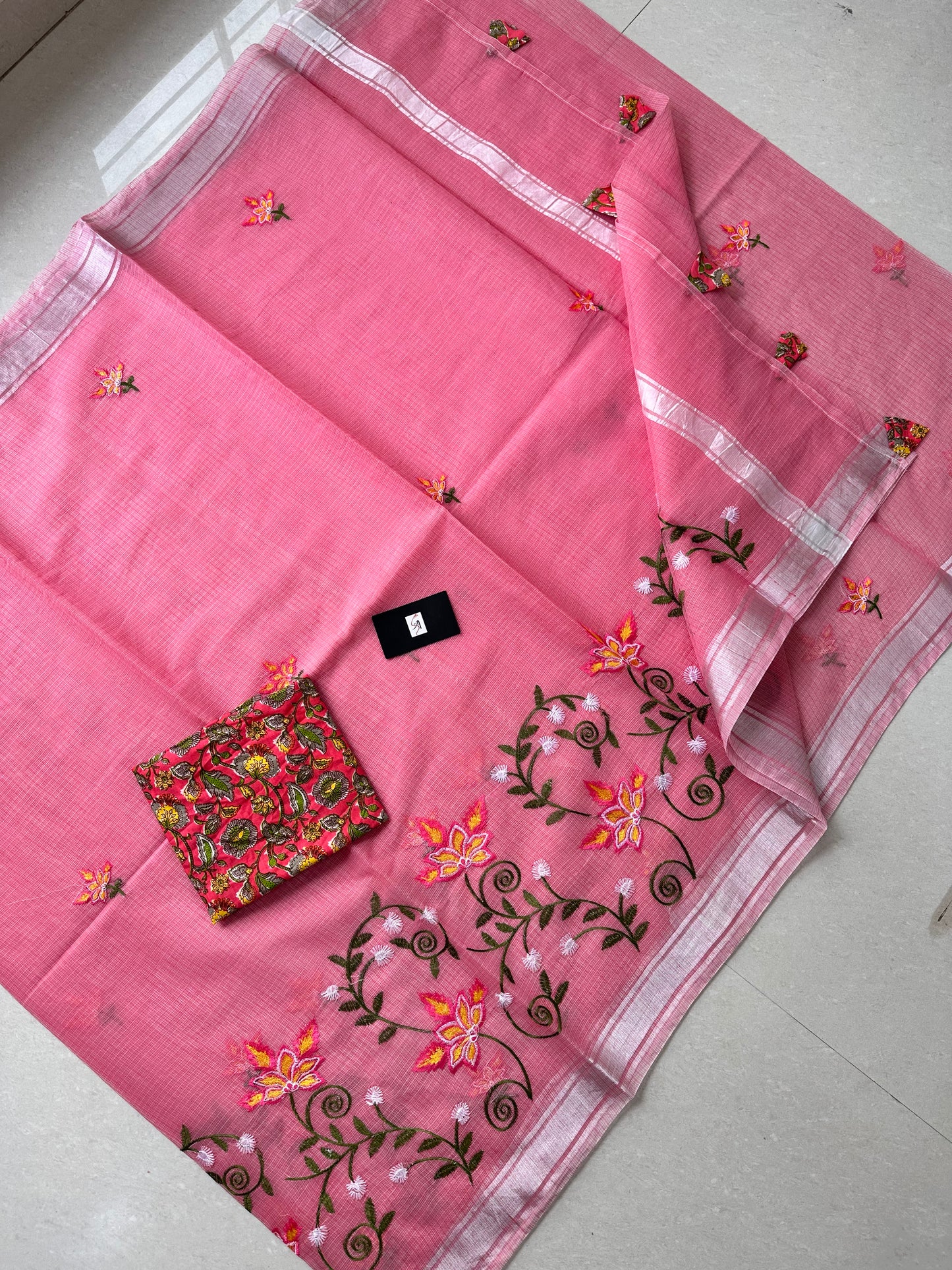 Embroidered Kota Cotton Doria Saree