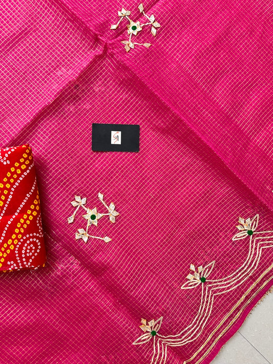 Jaipuri Gota Patti Embroidered Kota Cotton Doria Tissue Saree