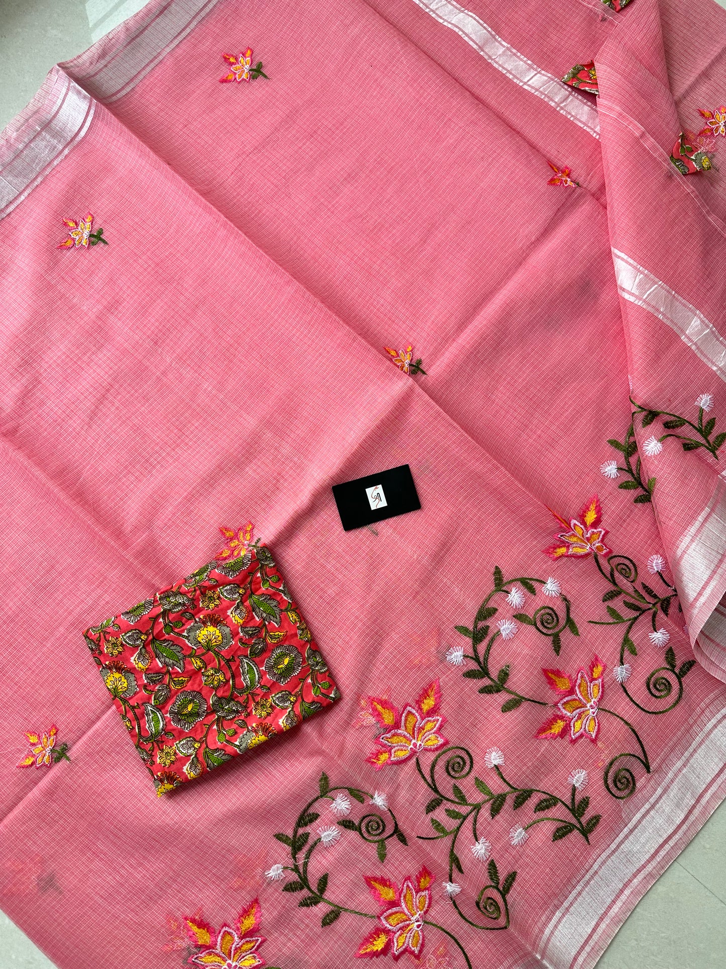 Embroidered Kota Cotton Doria Saree