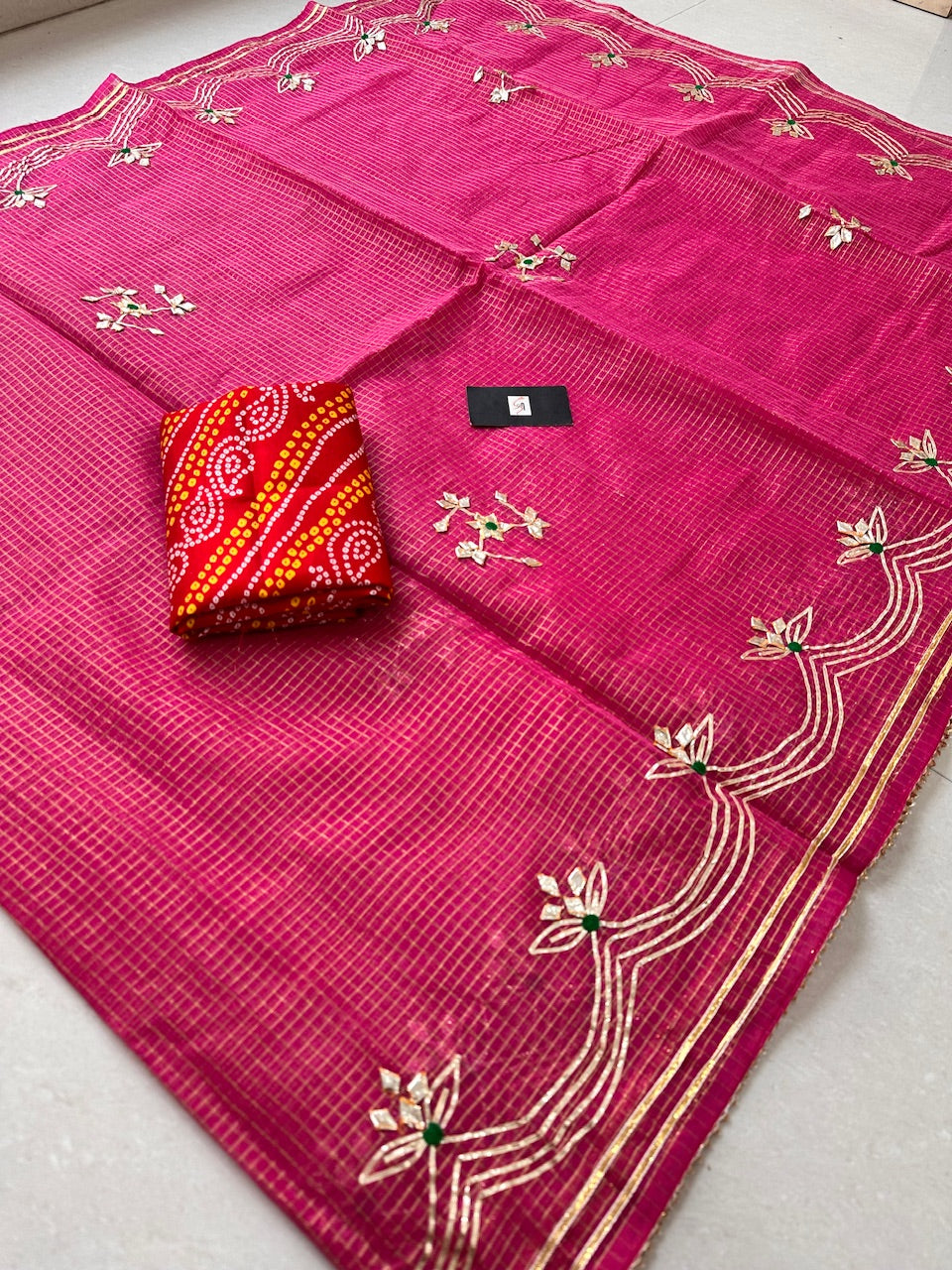 Jaipuri Gota Patti Embroidered Kota Cotton Doria Tissue Saree