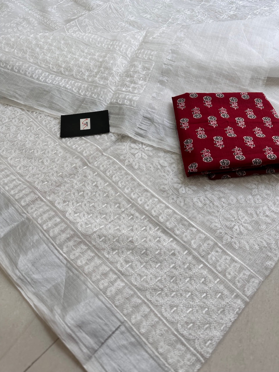 Embroidered Kota Cotton Doria Saree