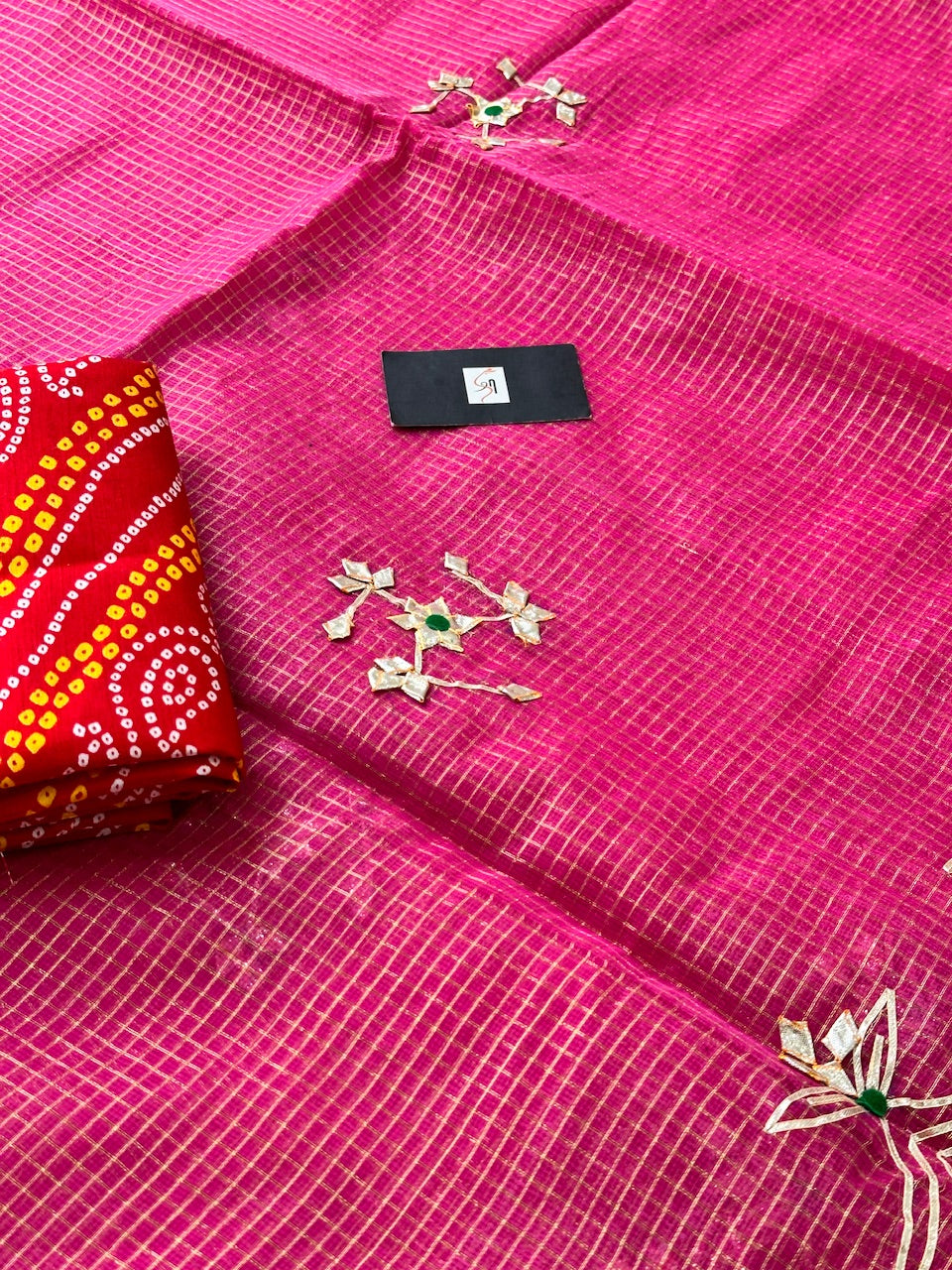 Jaipuri Gota Patti Embroidered Kota Cotton Doria Tissue Saree