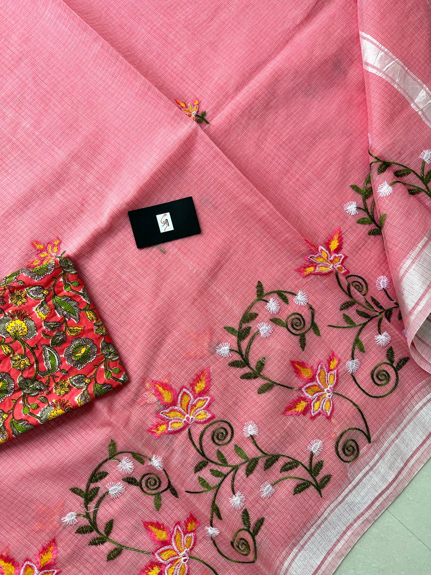 Embroidered Kota Cotton Doria Saree