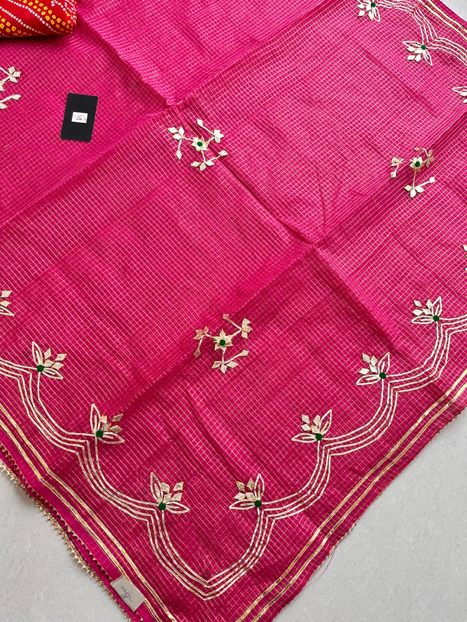 Jaipuri Gota Patti Embroidered Kota Cotton Doria Tissue Saree