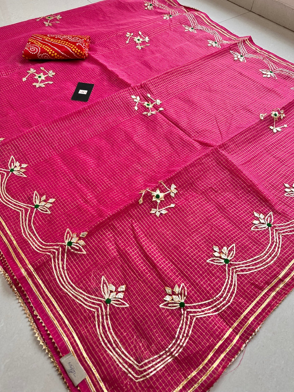 Jaipuri Gota Patti Embroidered Kota Cotton Doria Tissue Saree