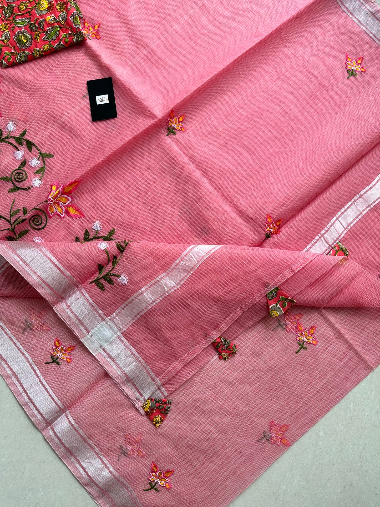 Embroidered Kota Cotton Doria Saree