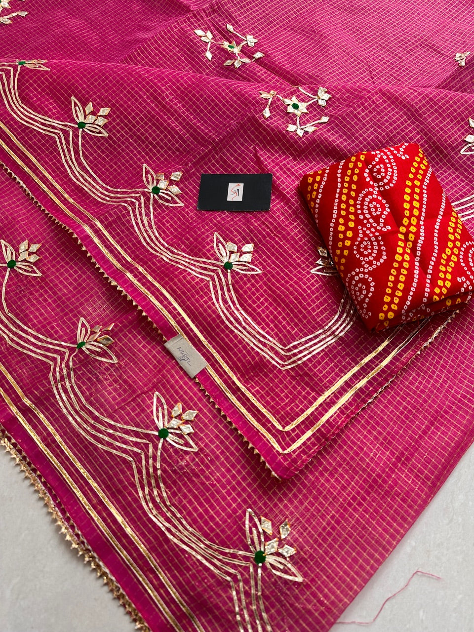 Jaipuri Gota Patti Embroidered Kota Cotton Doria Tissue Saree