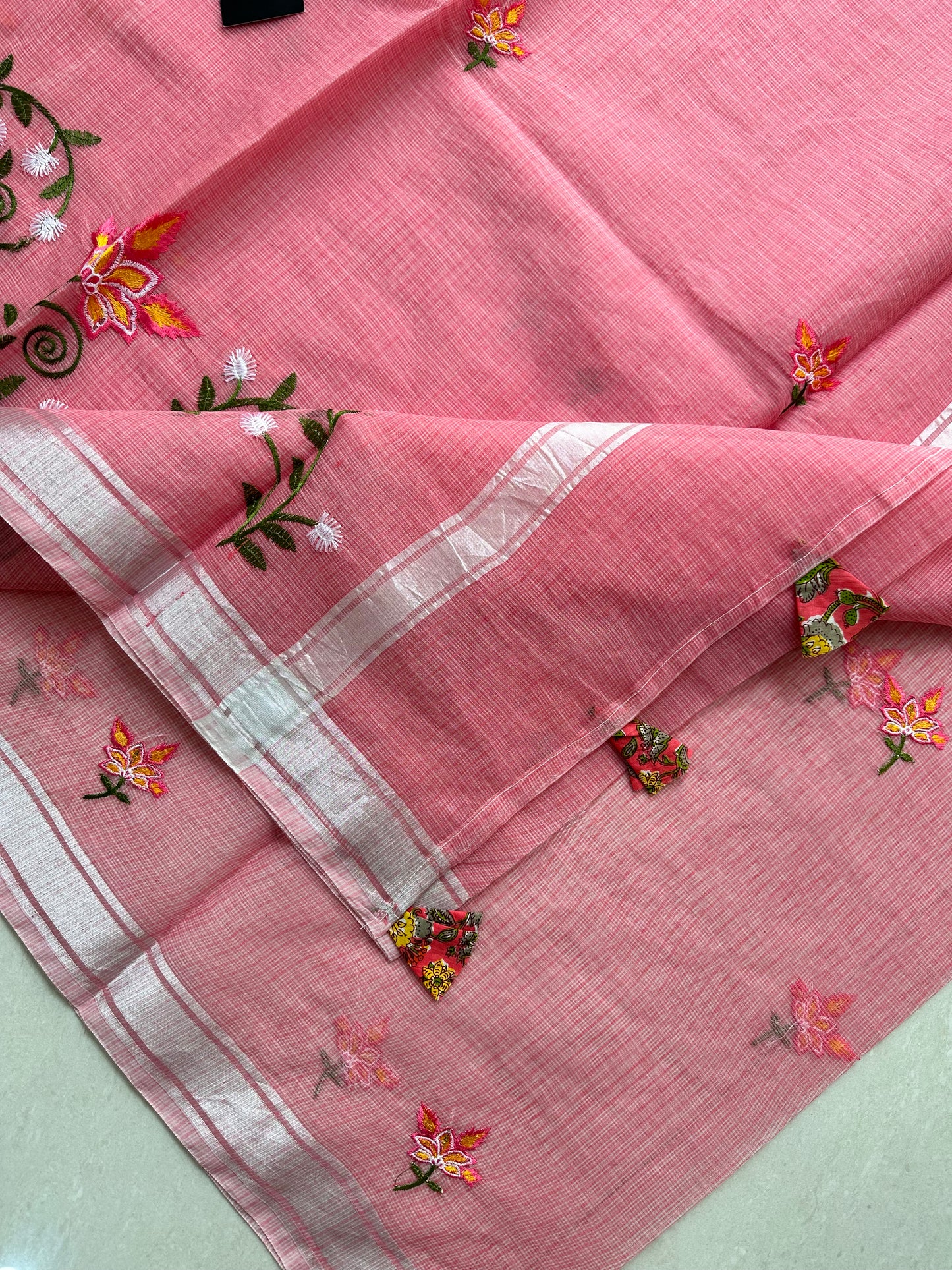 Embroidered Kota Cotton Doria Saree