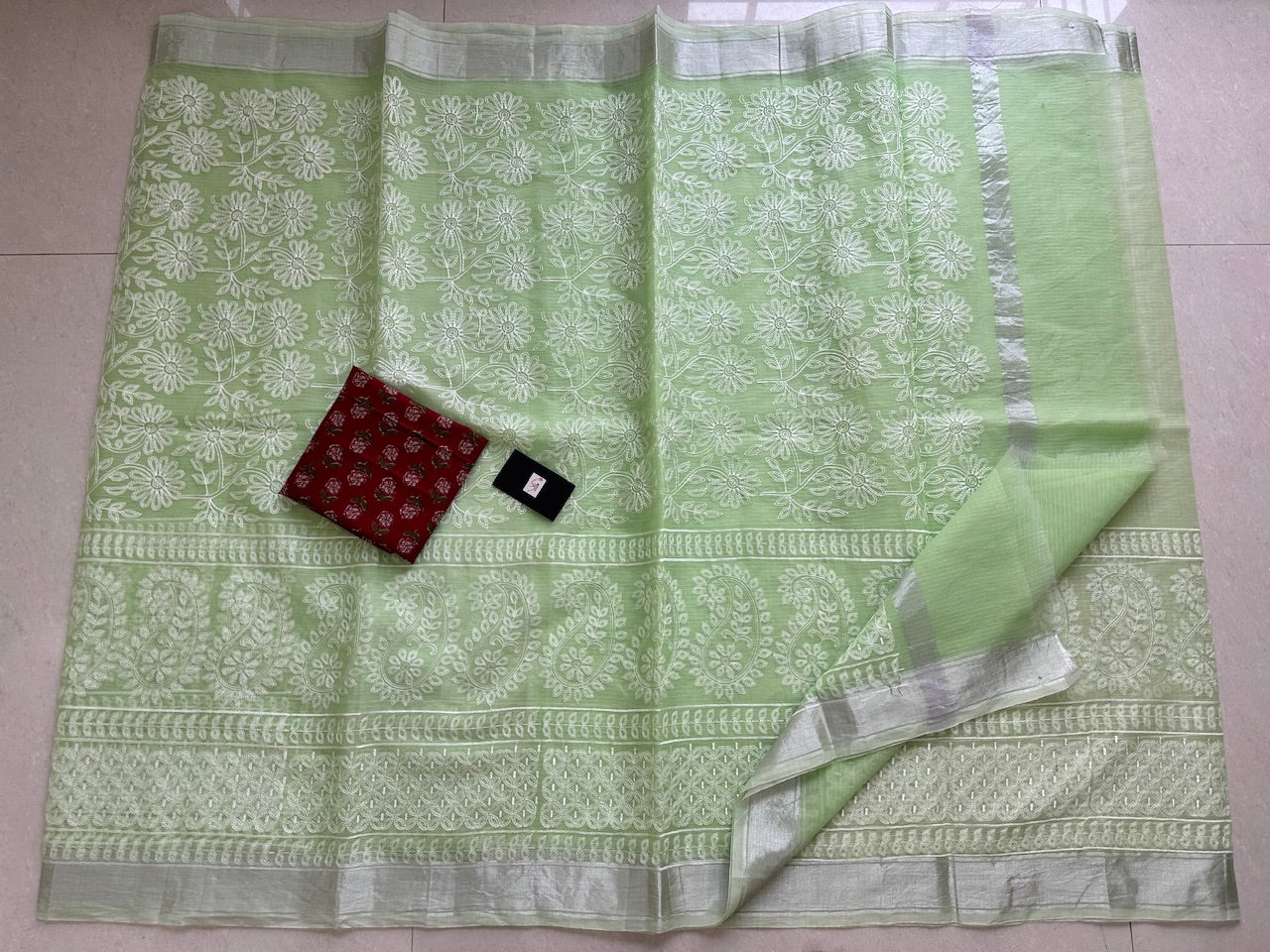 Embroidered Kota Cotton Doria Saree