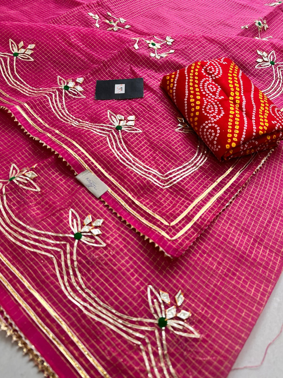 Jaipuri Gota Patti Embroidered Kota Cotton Doria Tissue Saree