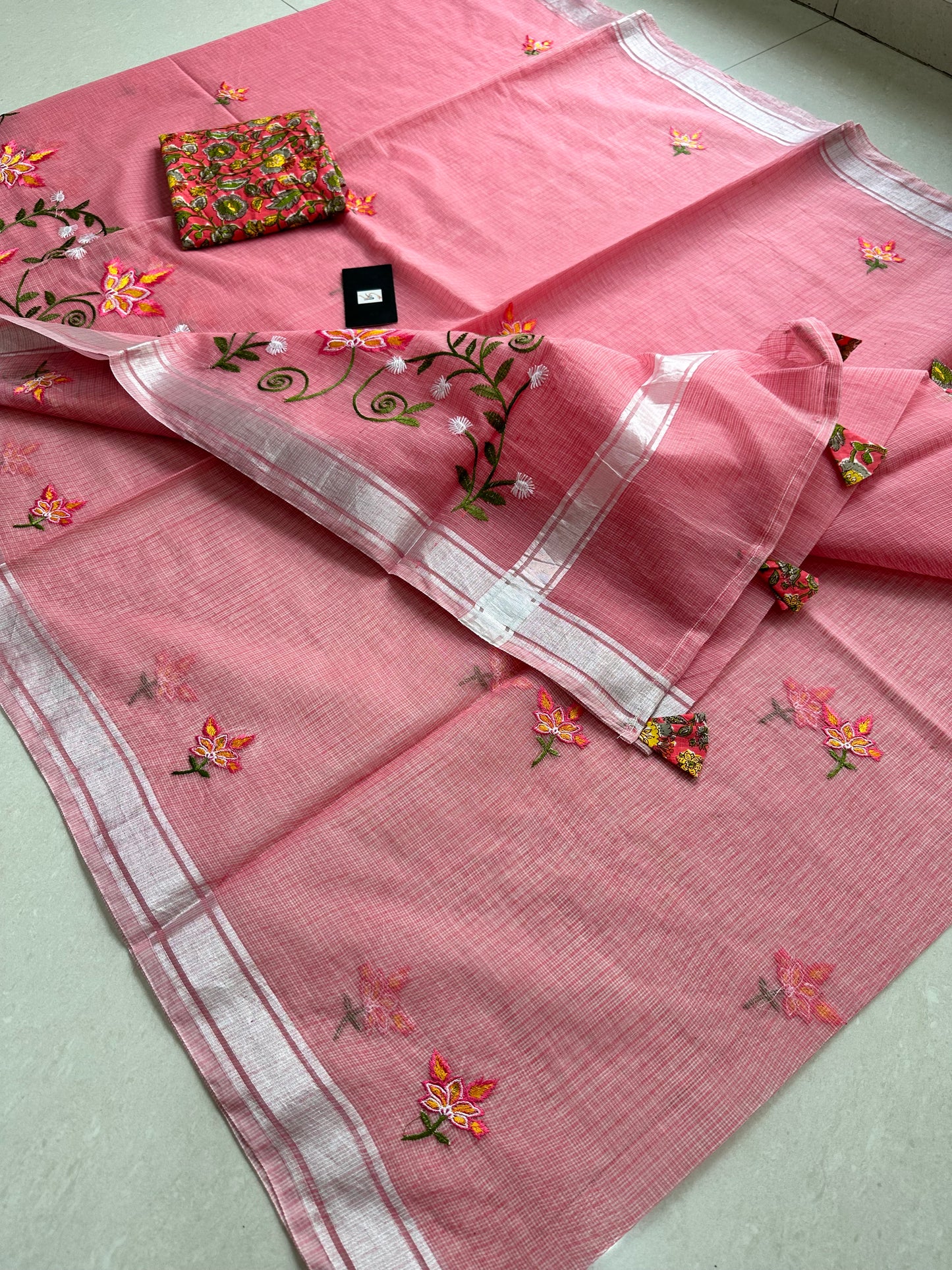 Embroidered Kota Cotton Doria Saree