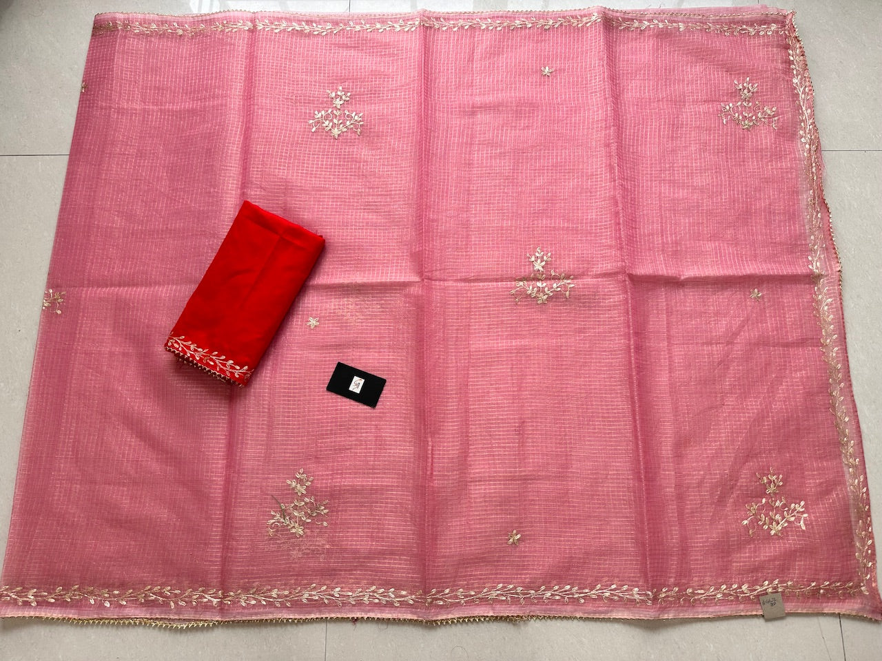 Jaipuri Pitten Work Embroidered Kota Cotton Doria Tissue Saree