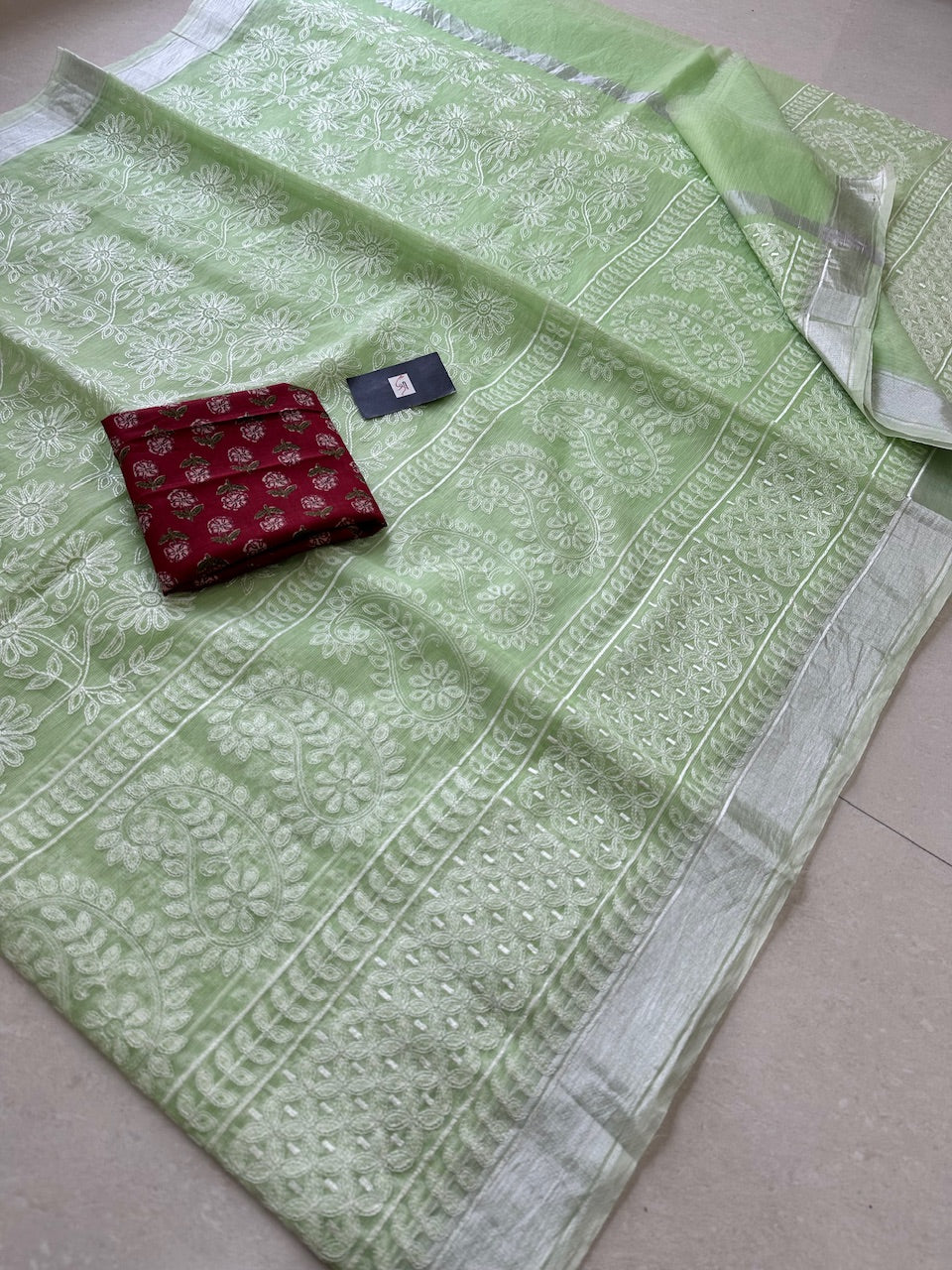 Embroidered Kota Cotton Doria Saree