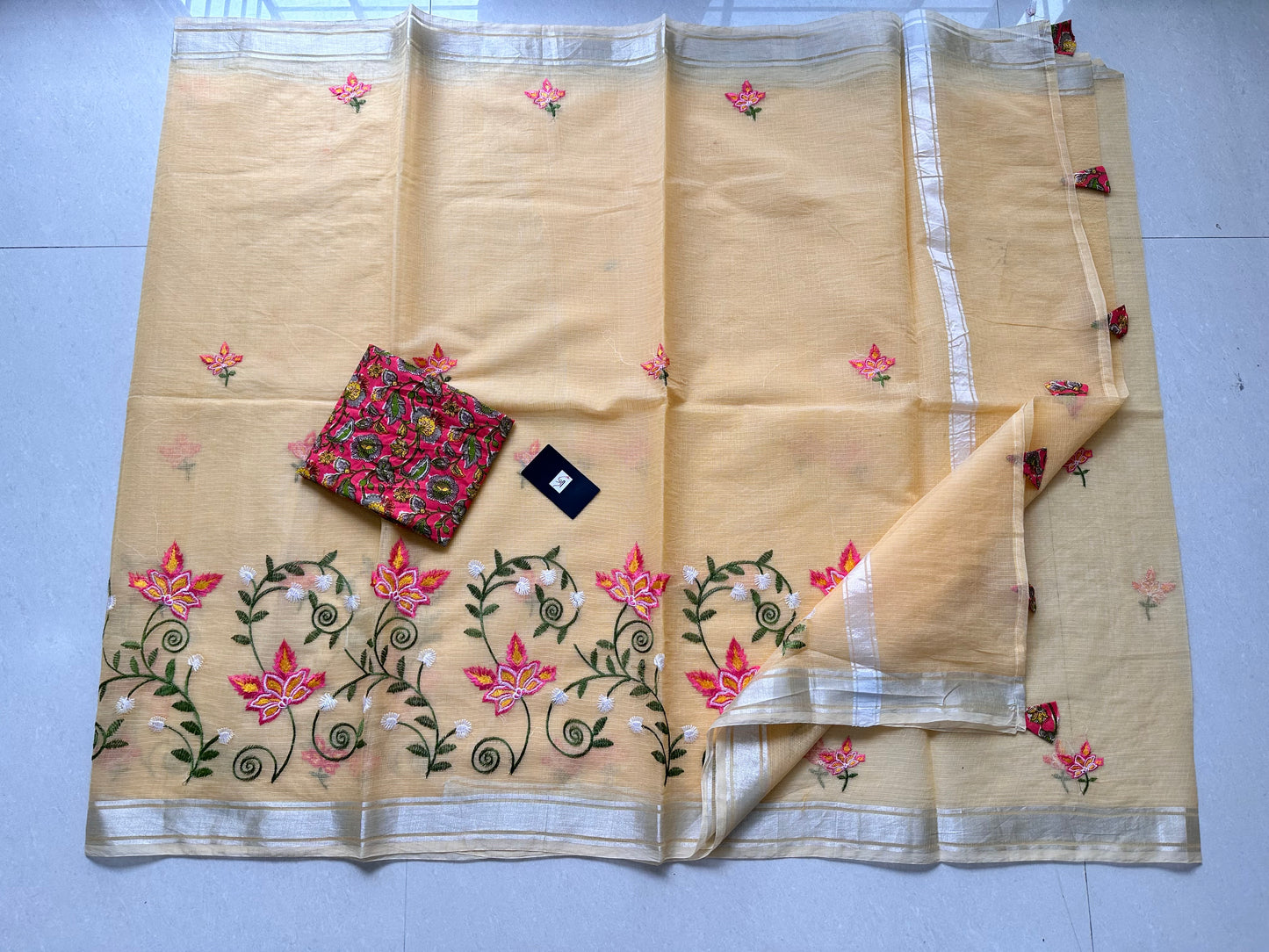 Embroidered Kota Cotton Doria Saree