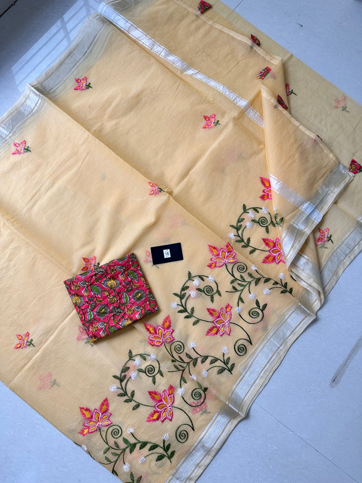 Embroidered Kota Cotton Doria Saree