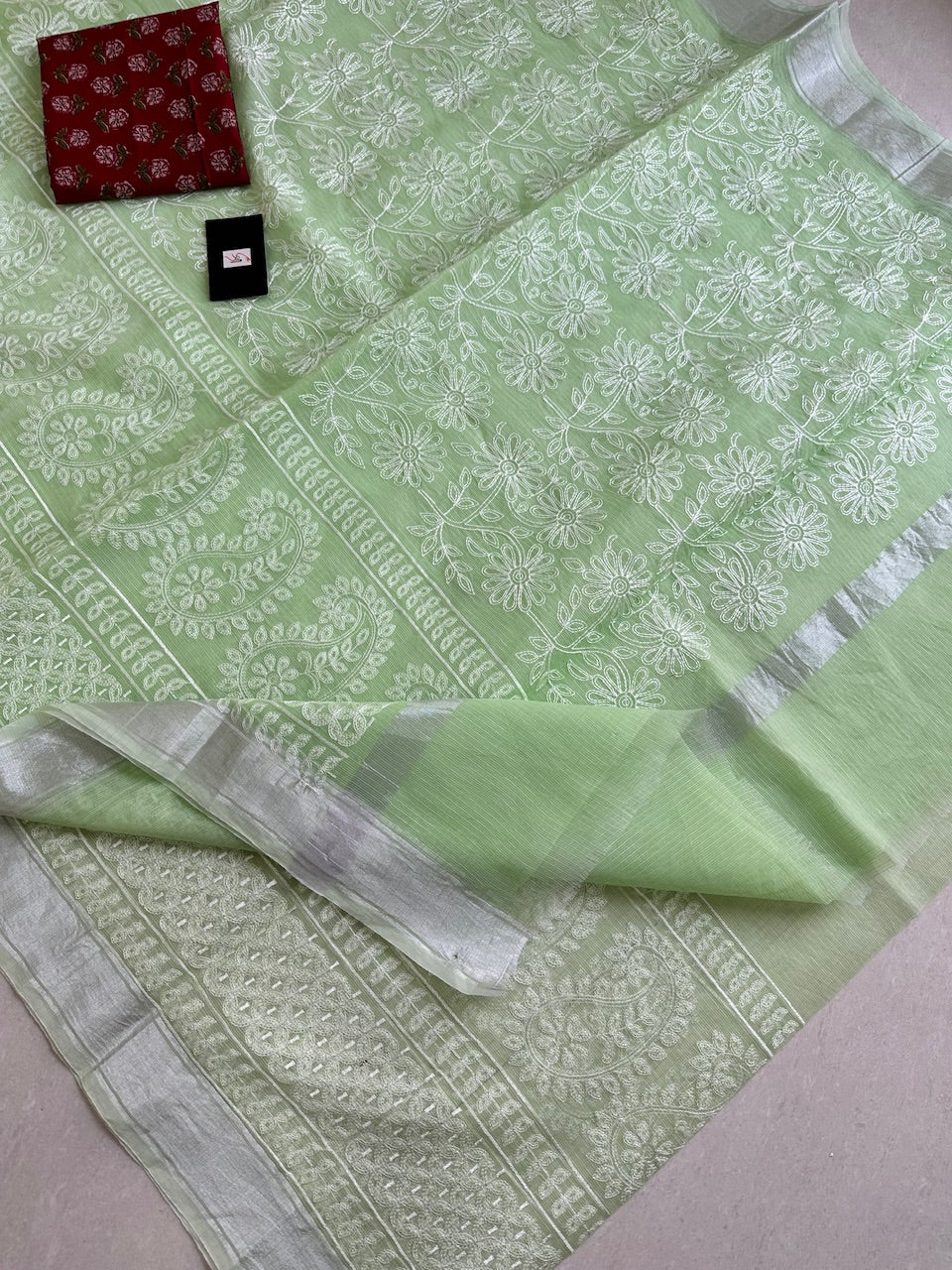 Embroidered Kota Cotton Doria Saree