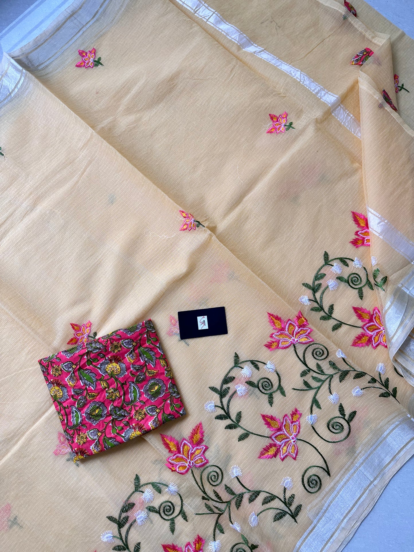 Embroidered Kota Cotton Doria Saree