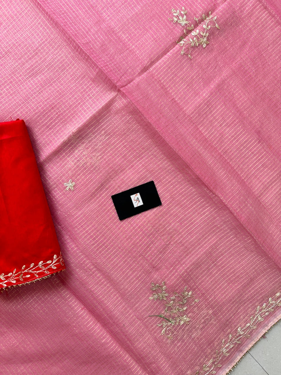 Jaipuri Pitten Work Embroidered Kota Cotton Doria Tissue Saree