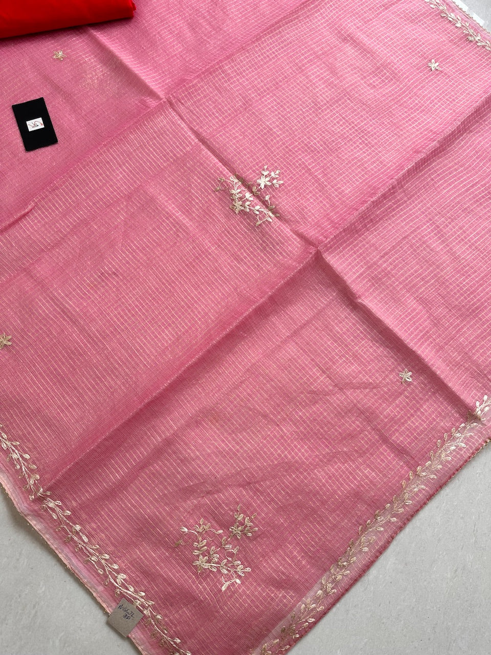 Jaipuri Pitten Work Embroidered Kota Cotton Doria Tissue Saree