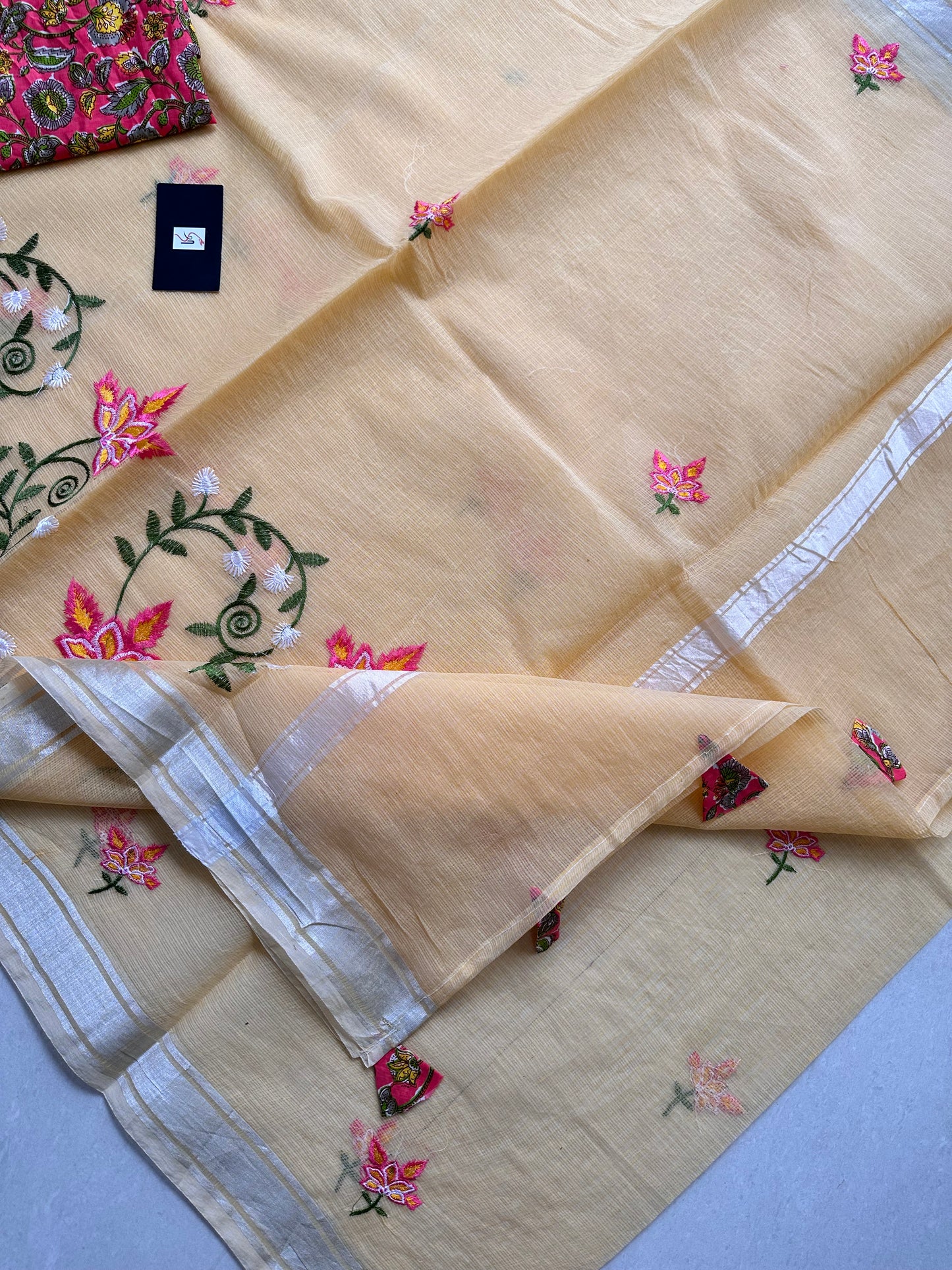 Embroidered Kota Cotton Doria Saree