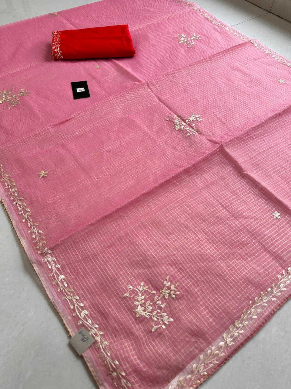 Jaipuri Pitten Work Embroidered Kota Cotton Doria Tissue Saree