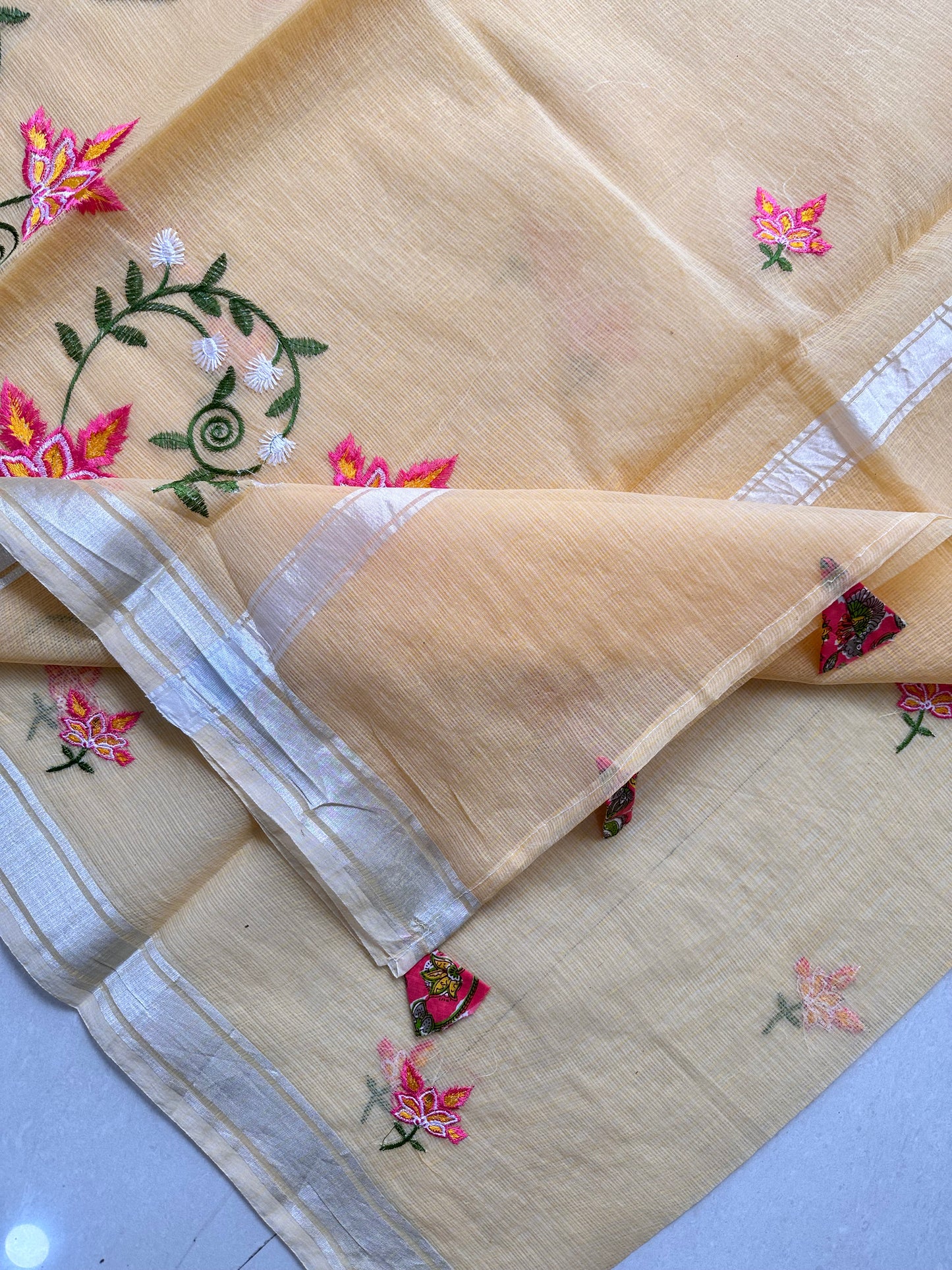 Embroidered Kota Cotton Doria Saree