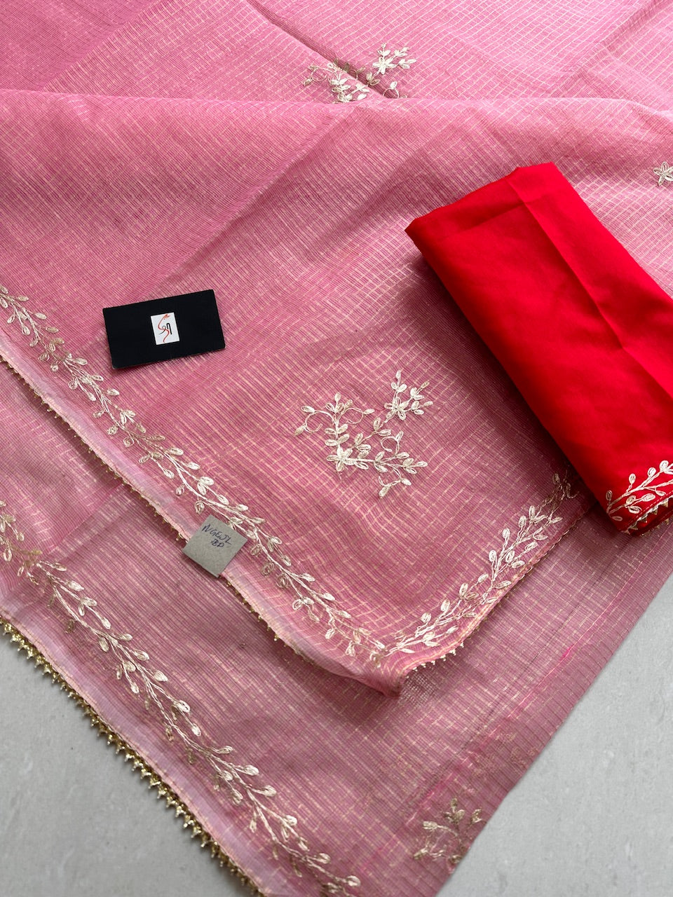 Jaipuri Pitten Work Embroidered Kota Cotton Doria Tissue Saree