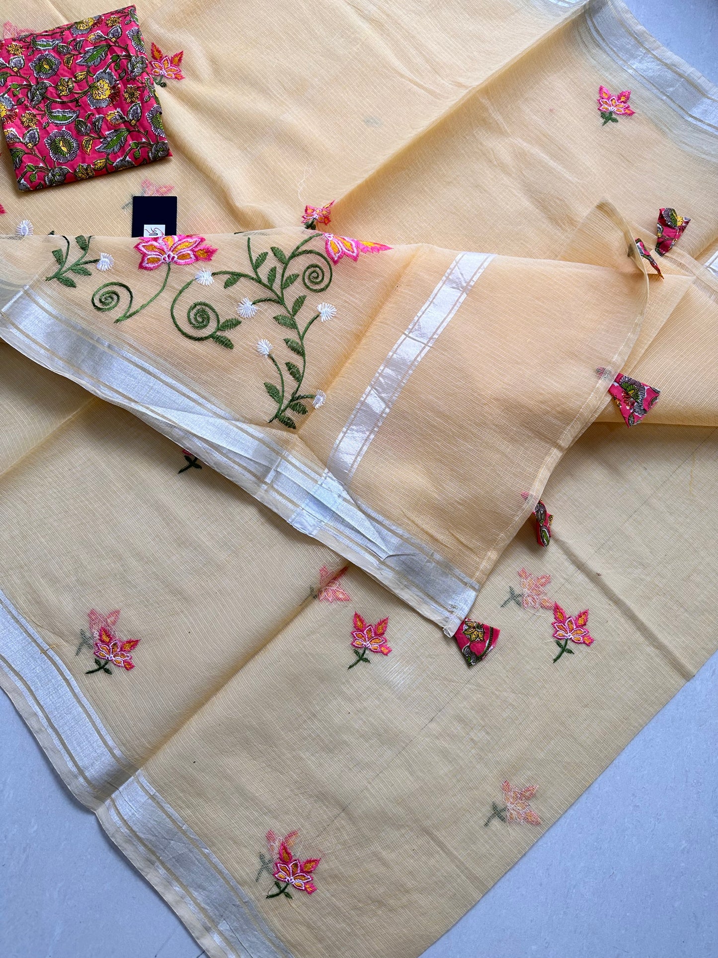 Embroidered Kota Cotton Doria Saree