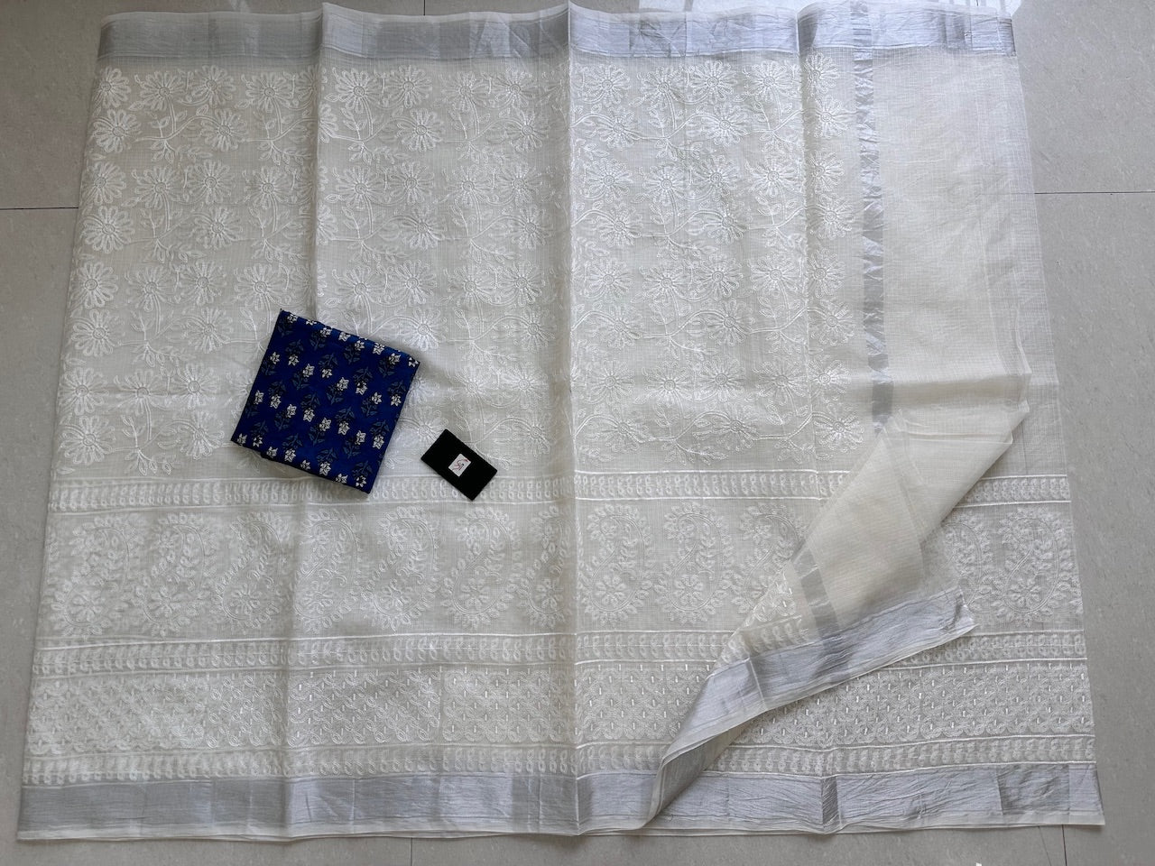 Embroidered Kota Cotton Doria Saree