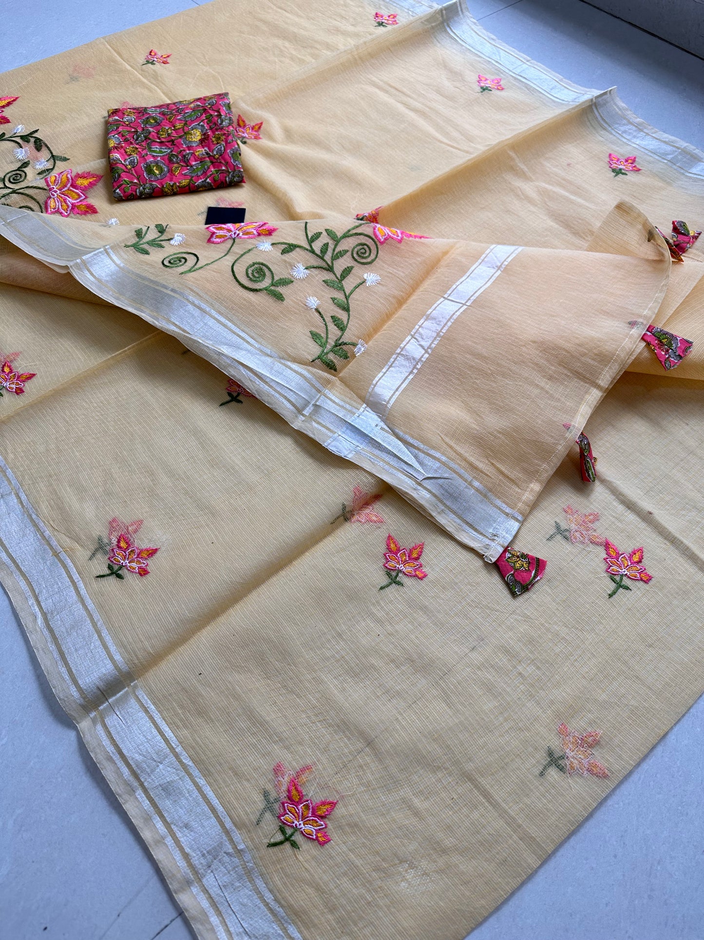 Embroidered Kota Cotton Doria Saree