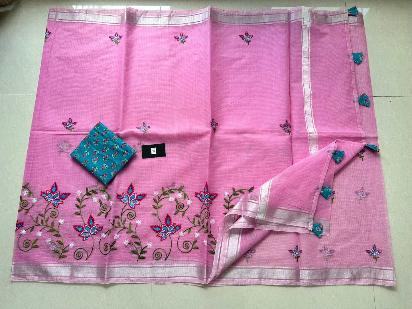 Embroidered Kota Cotton Doria Saree