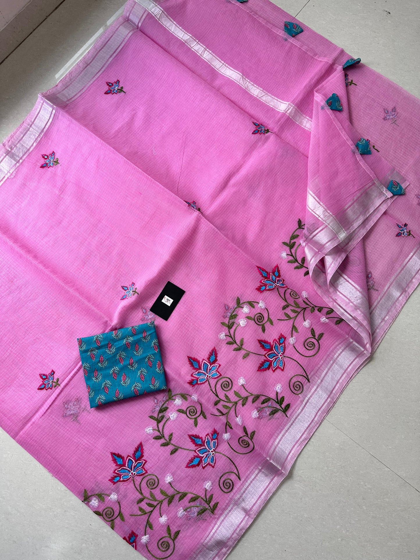 Embroidered Kota Cotton Doria Saree