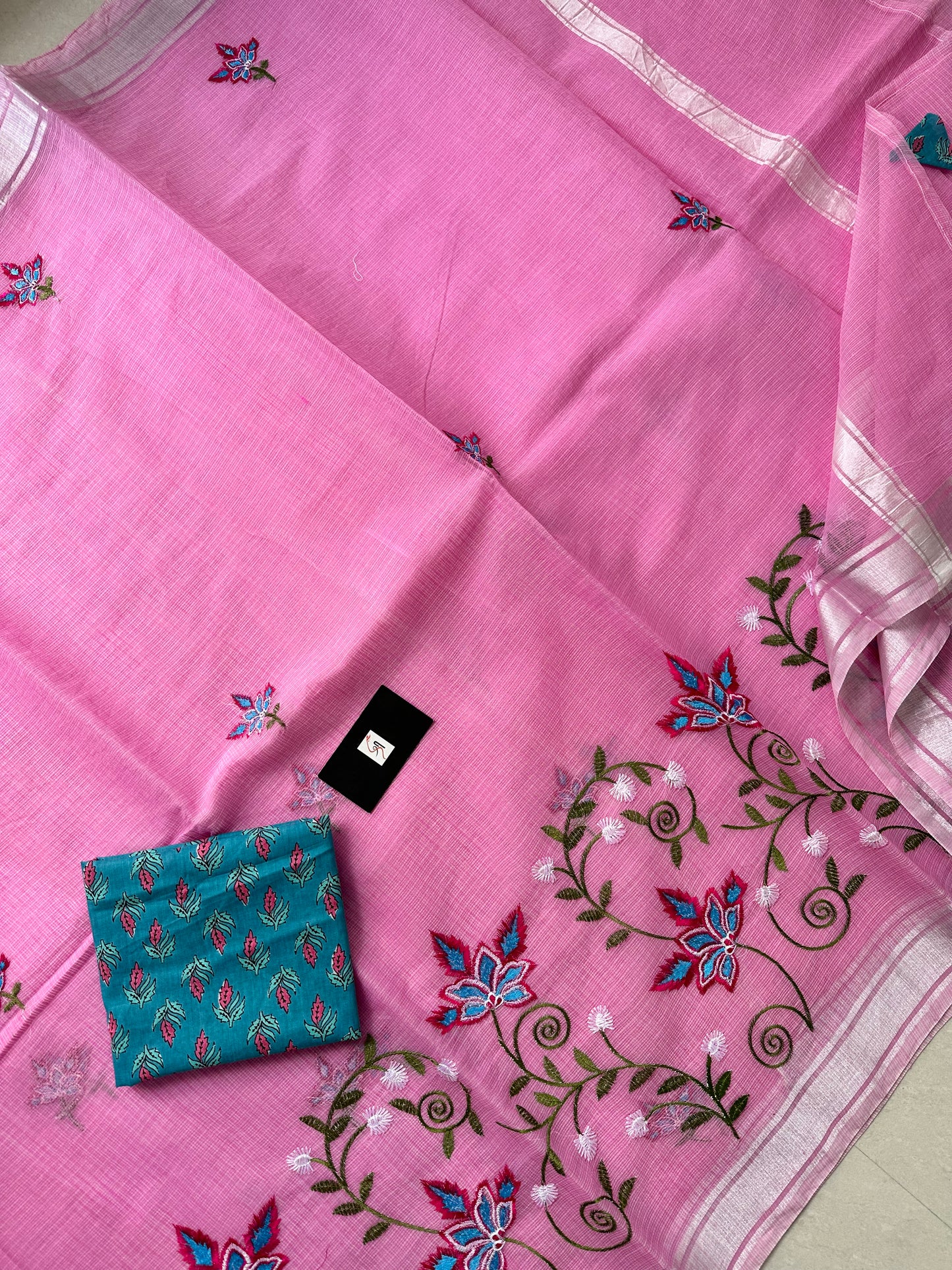 Embroidered Kota Cotton Doria Saree