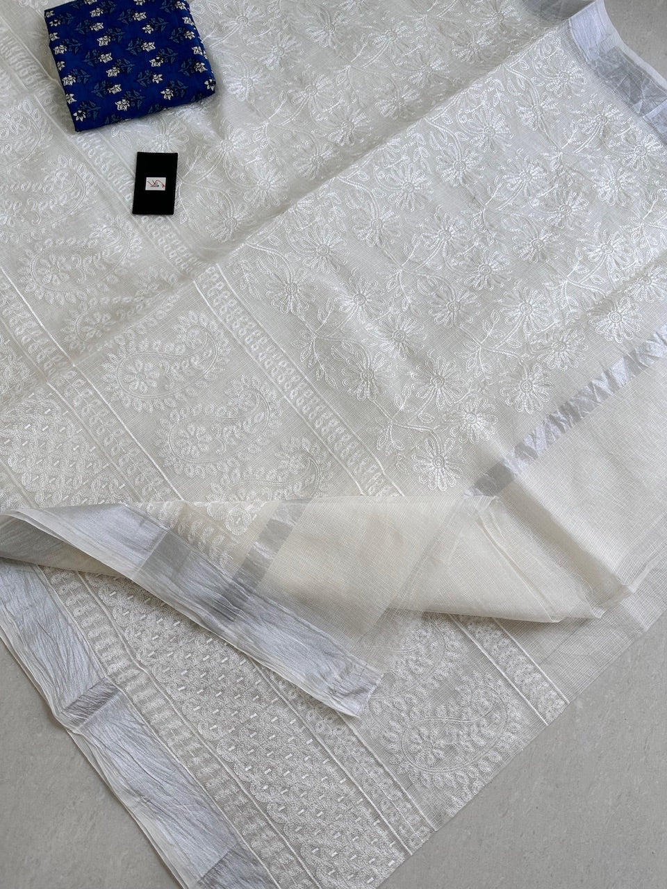 Embroidered Kota Cotton Doria Saree