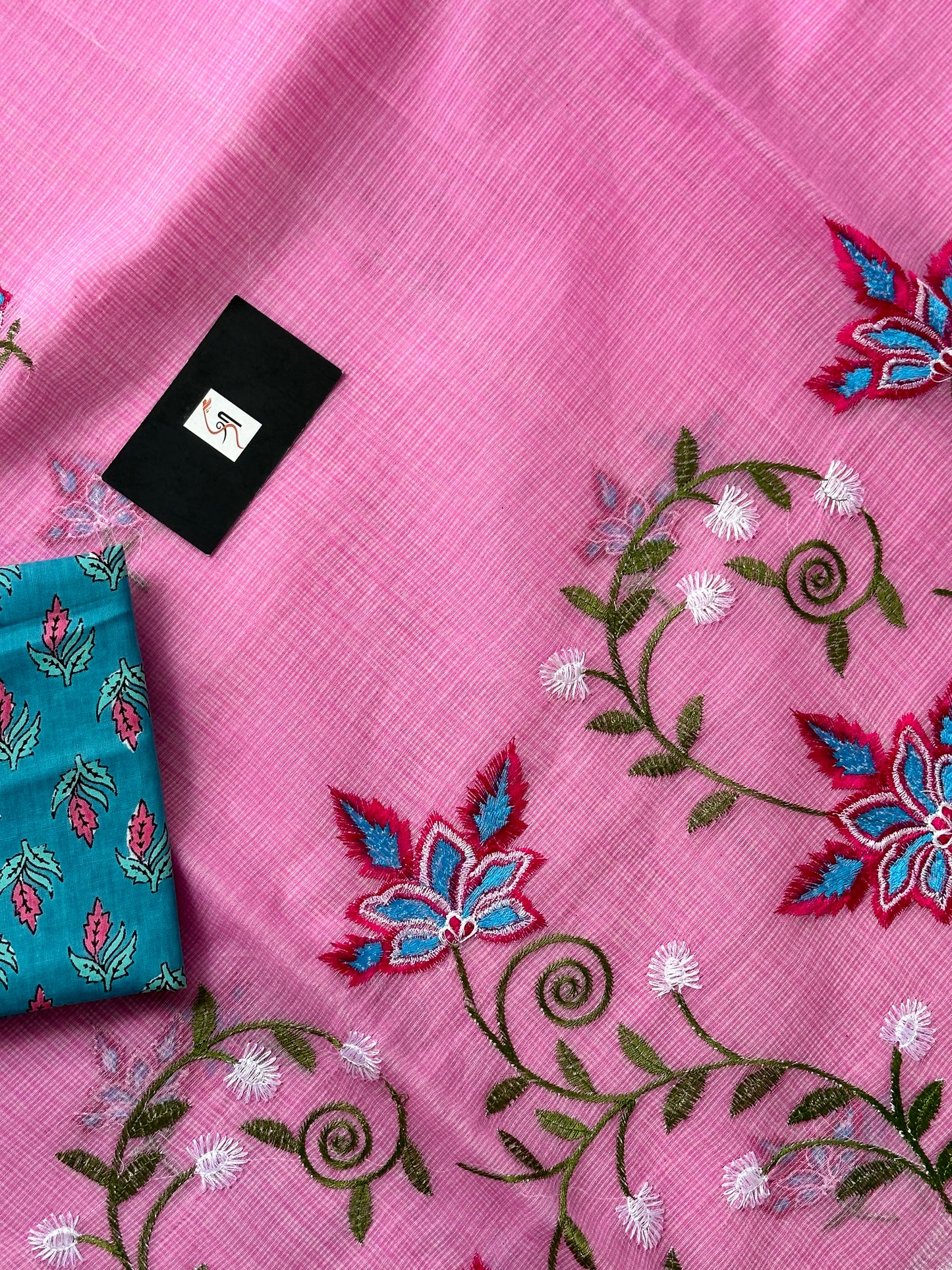 Embroidered Kota Cotton Doria Saree