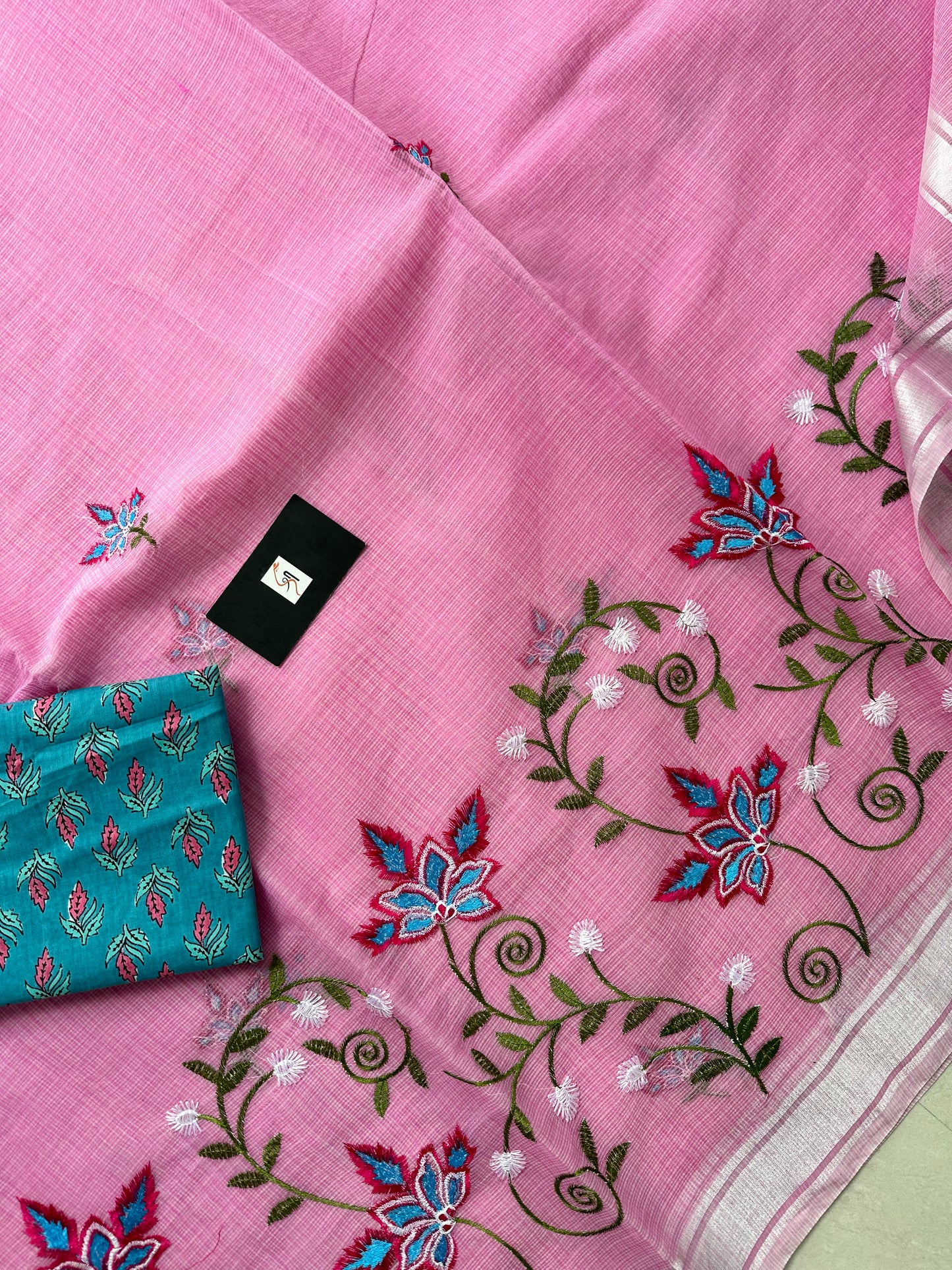 Embroidered Kota Cotton Doria Saree