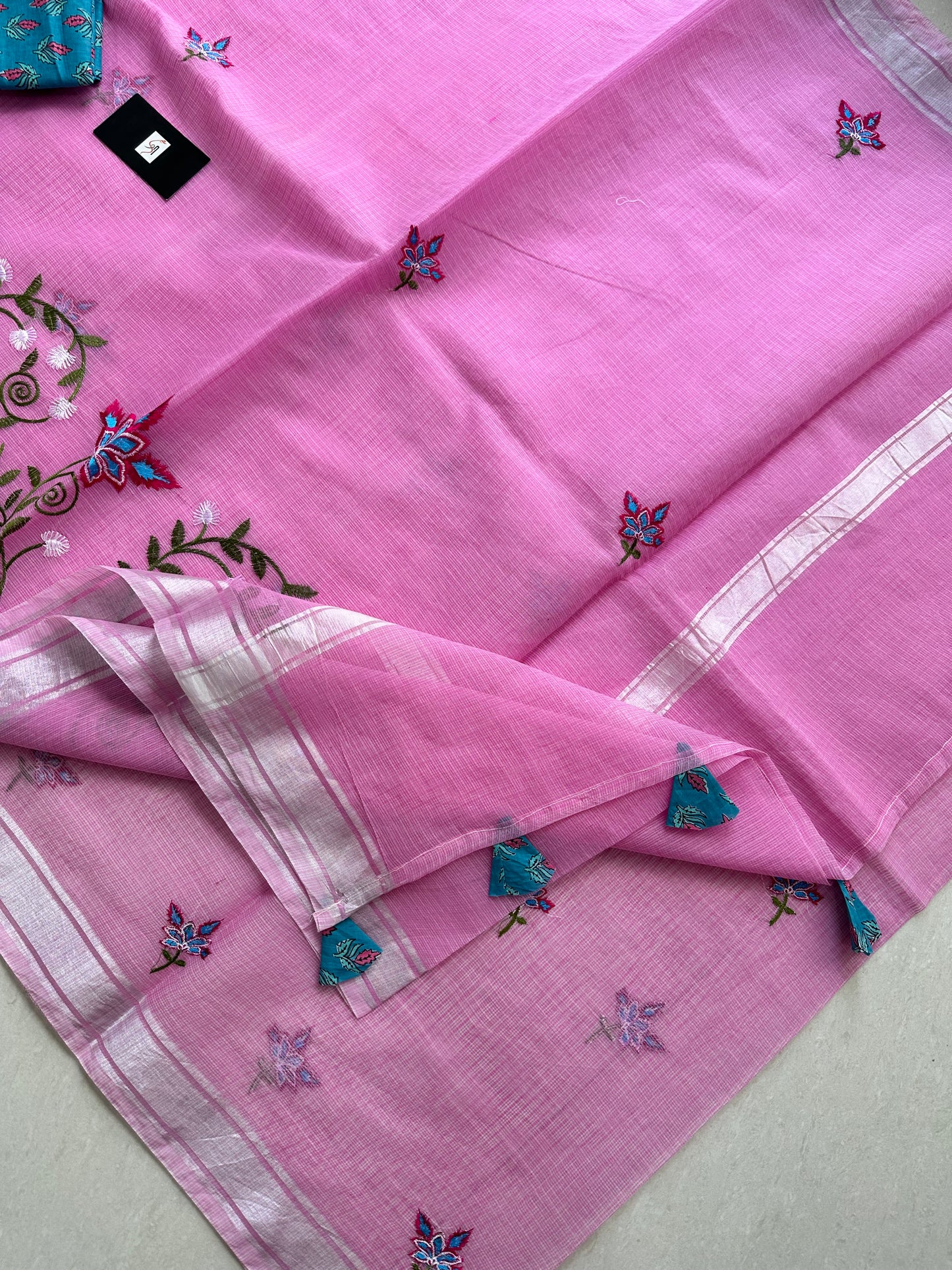 Embroidered Kota Cotton Doria Saree