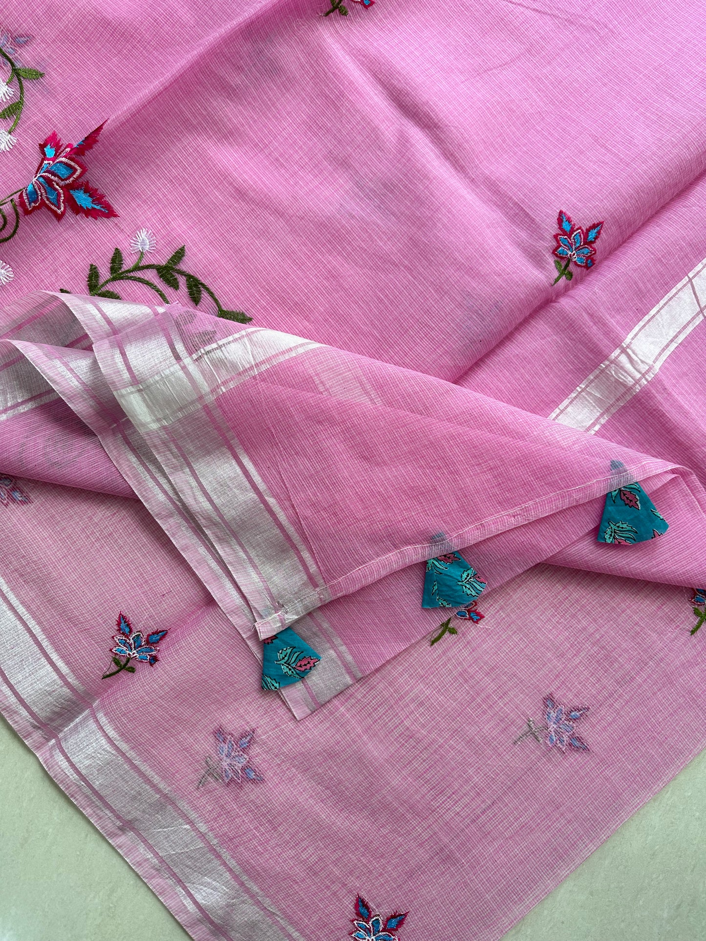 Embroidered Kota Cotton Doria Saree