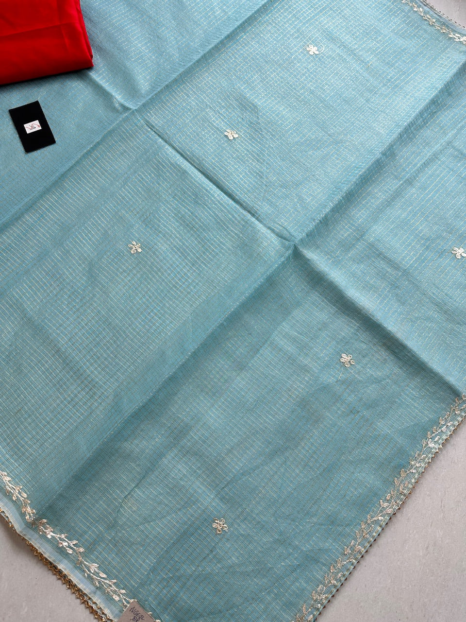 Jaipuri Pitten Embroidered Kota Cotton Tissue Doria Saree